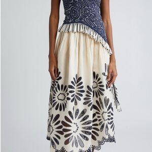 Ulla Johnson Cream Annisa Embroidered Cotton Linen Scalloped Skirt Size 10